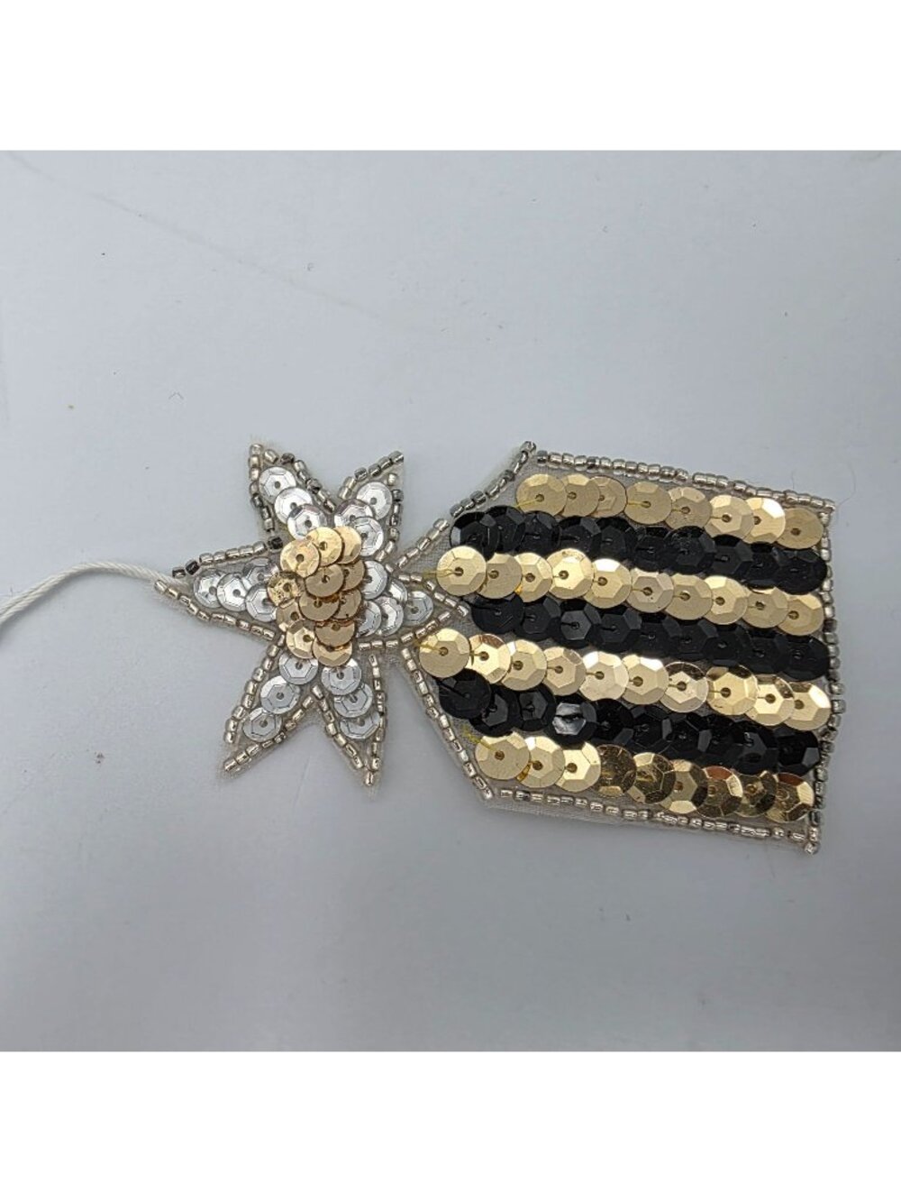 Sequined Star & Striped Iron On Patch Gold & Black Beads & Sequin Handmade